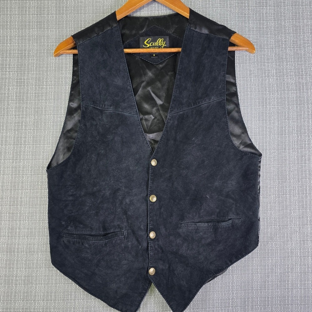 Scully Western Vest Men S Black Suede Leather Euro Mond Snap-Up Cowboy Rodeo